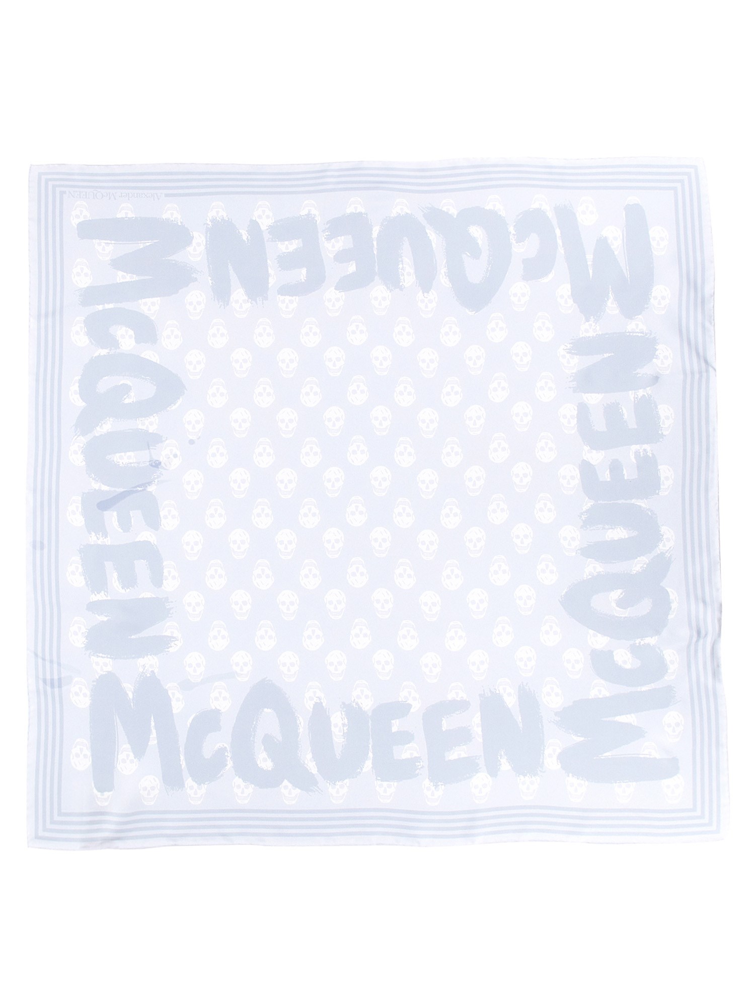 ALEXANDER McQUEEN    SILK BIKER GRAFFITI SCARF WITH ALL OVER SKULL PATTERN