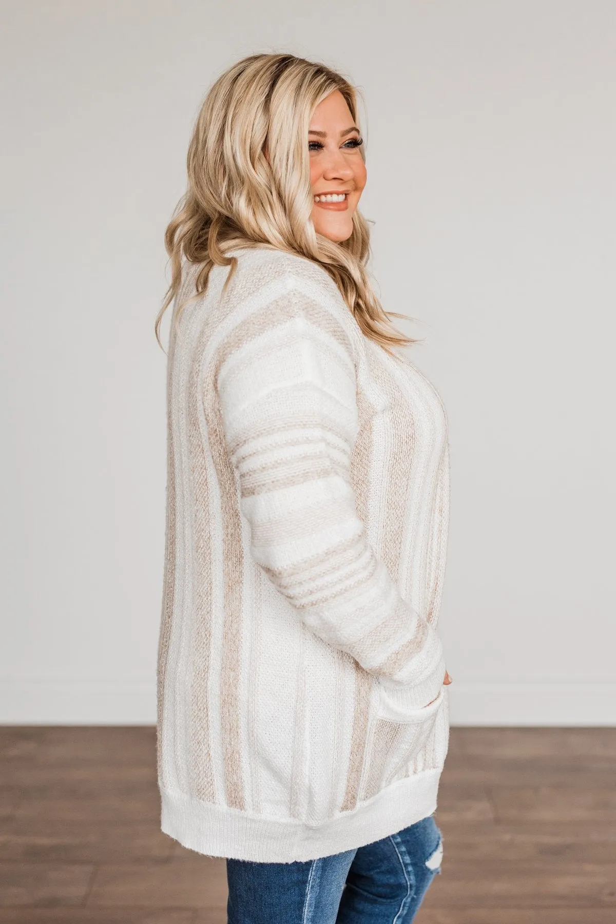 All Bundled Up Striped Cardigan- Ivory