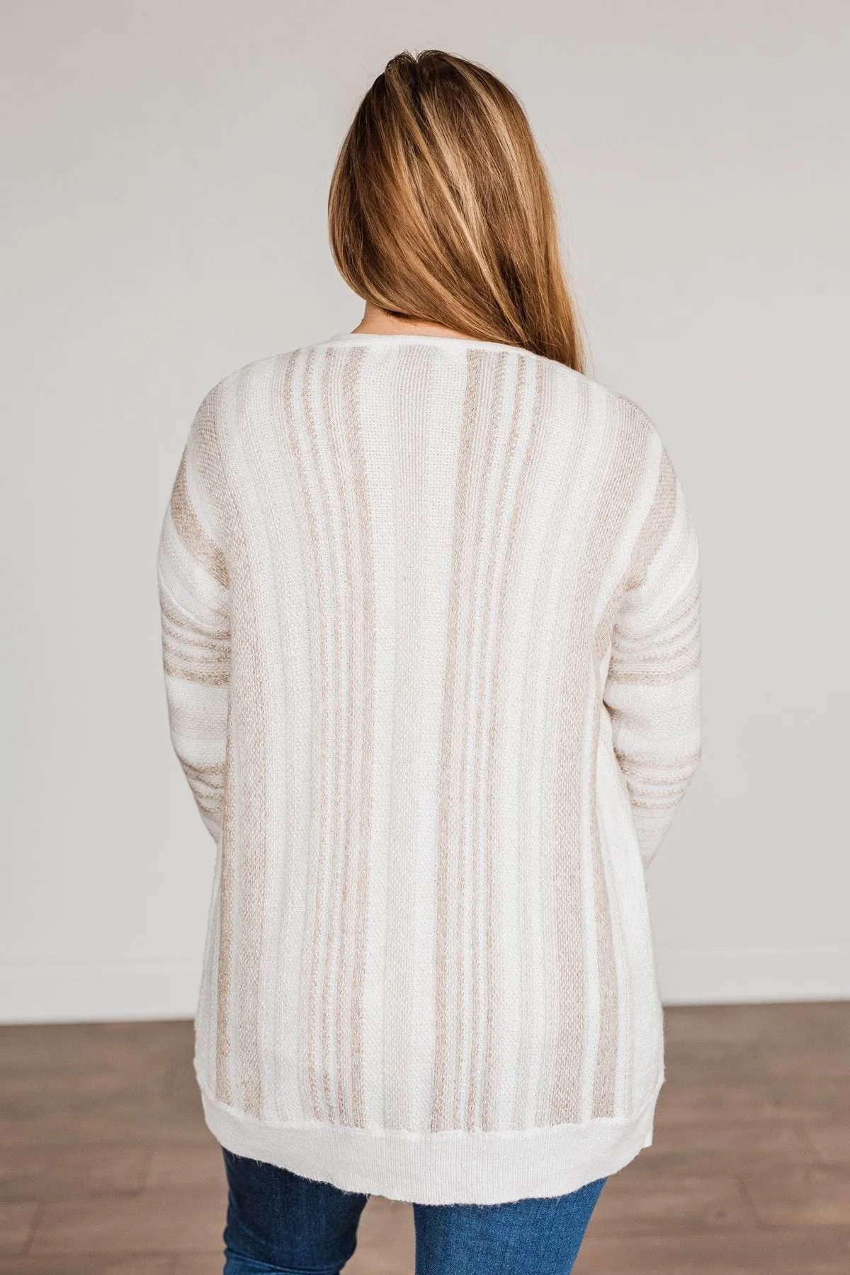 All Bundled Up Striped Cardigan- Ivory