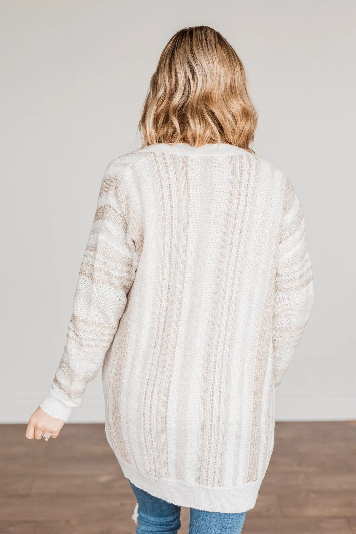 All Bundled Up Striped Cardigan- Ivory