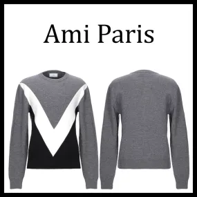 AMI PARIS  |Pullovers Unisex Wool Street Style U-Neck Long Sleeves Plain