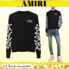 AMIRI  |Crew Neck Pullovers Street Style Long Sleeves Plain Cotton