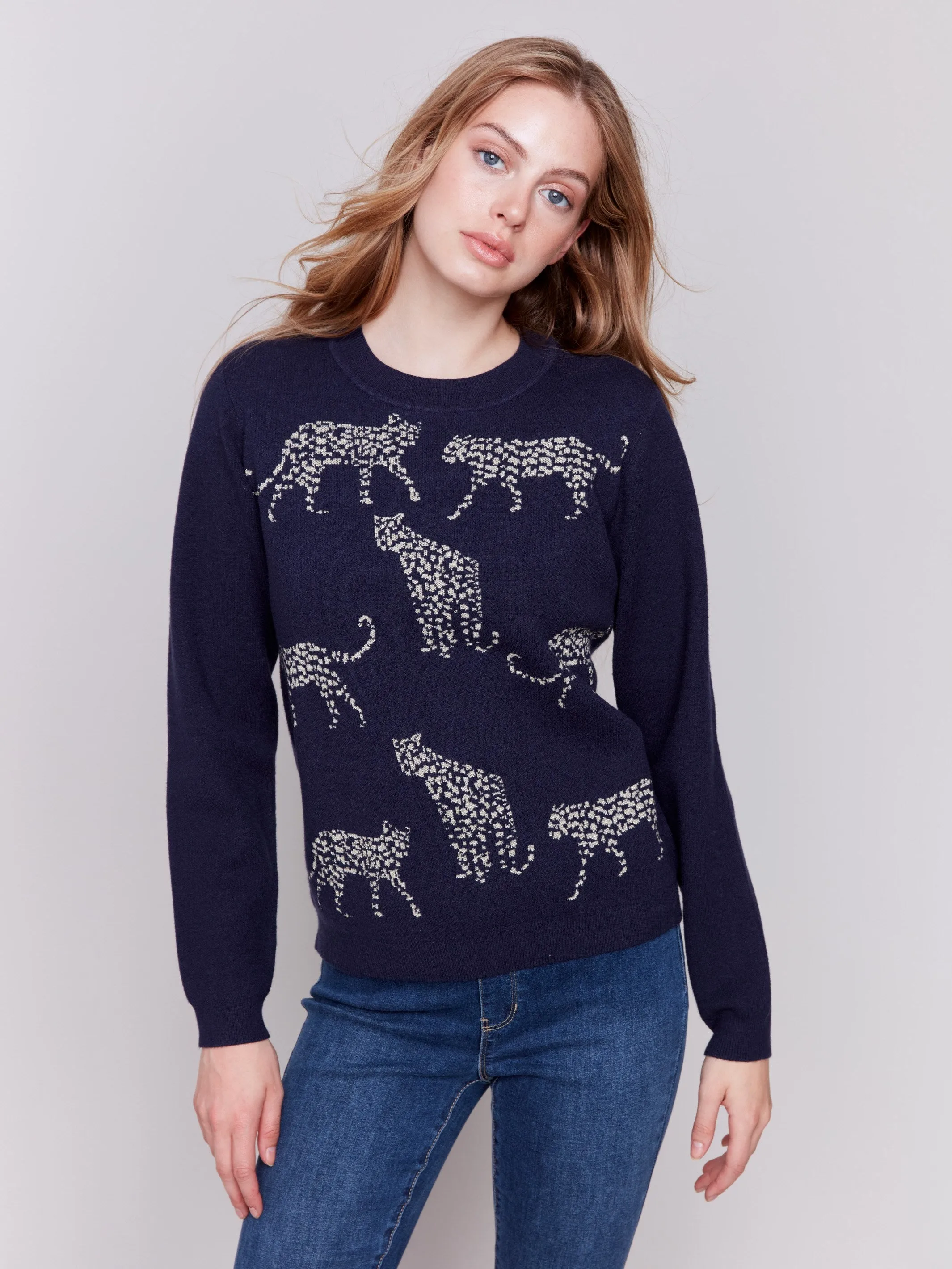 Animal Print Jacquard Knit Sweater - Cheetah