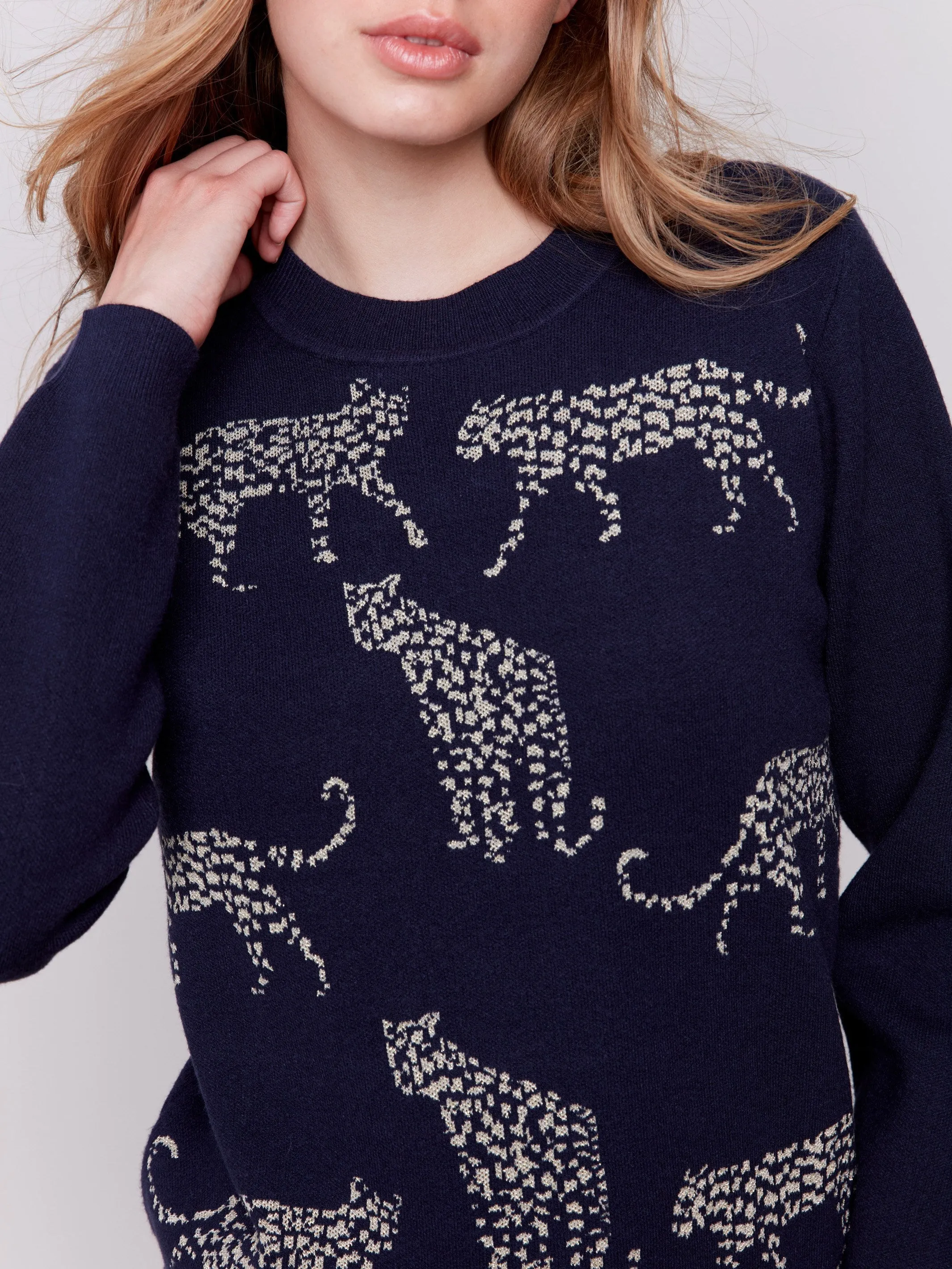 Animal Print Jacquard Knit Sweater - Cheetah