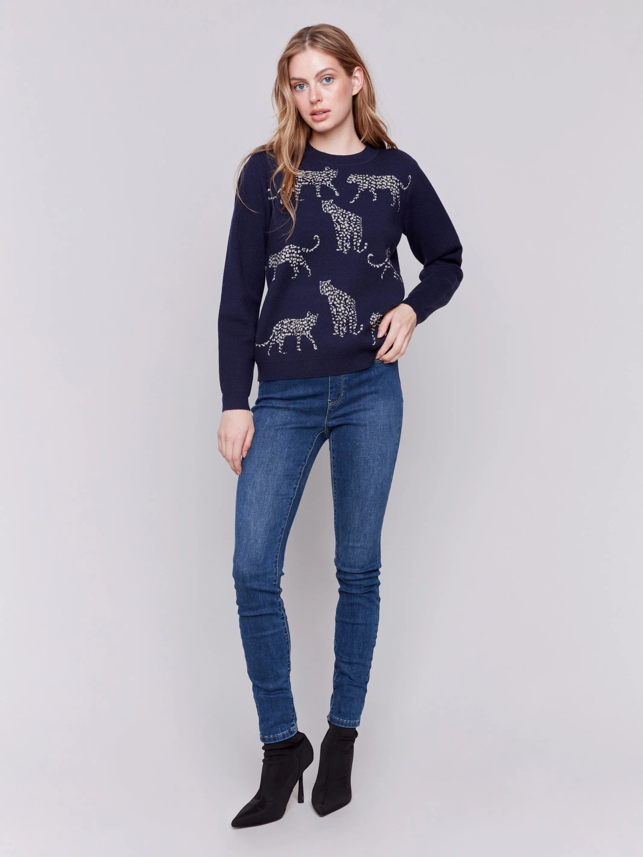 Animal Print Jacquard Knit Sweater - Cheetah