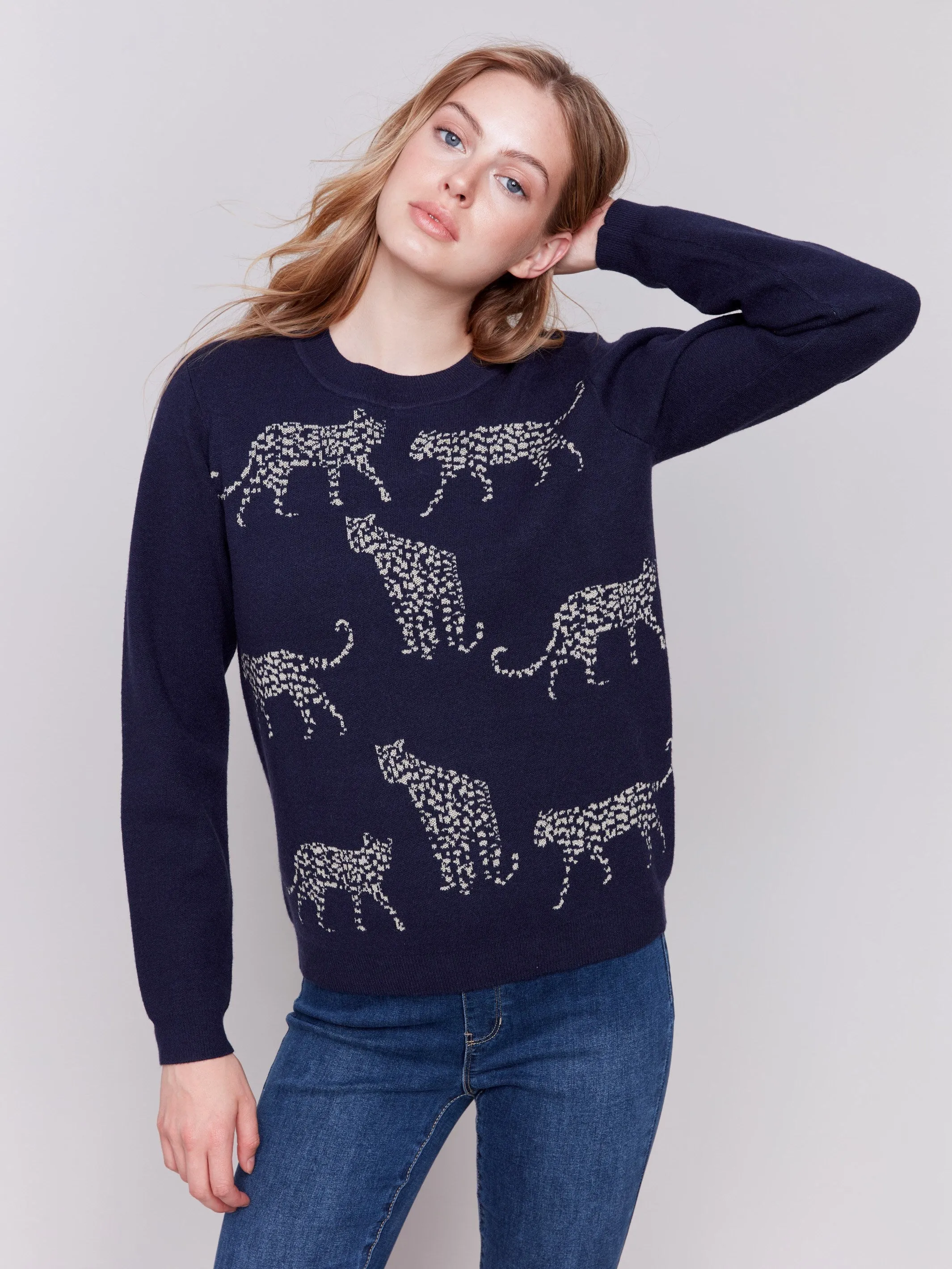 Animal Print Jacquard Knit Sweater - Cheetah