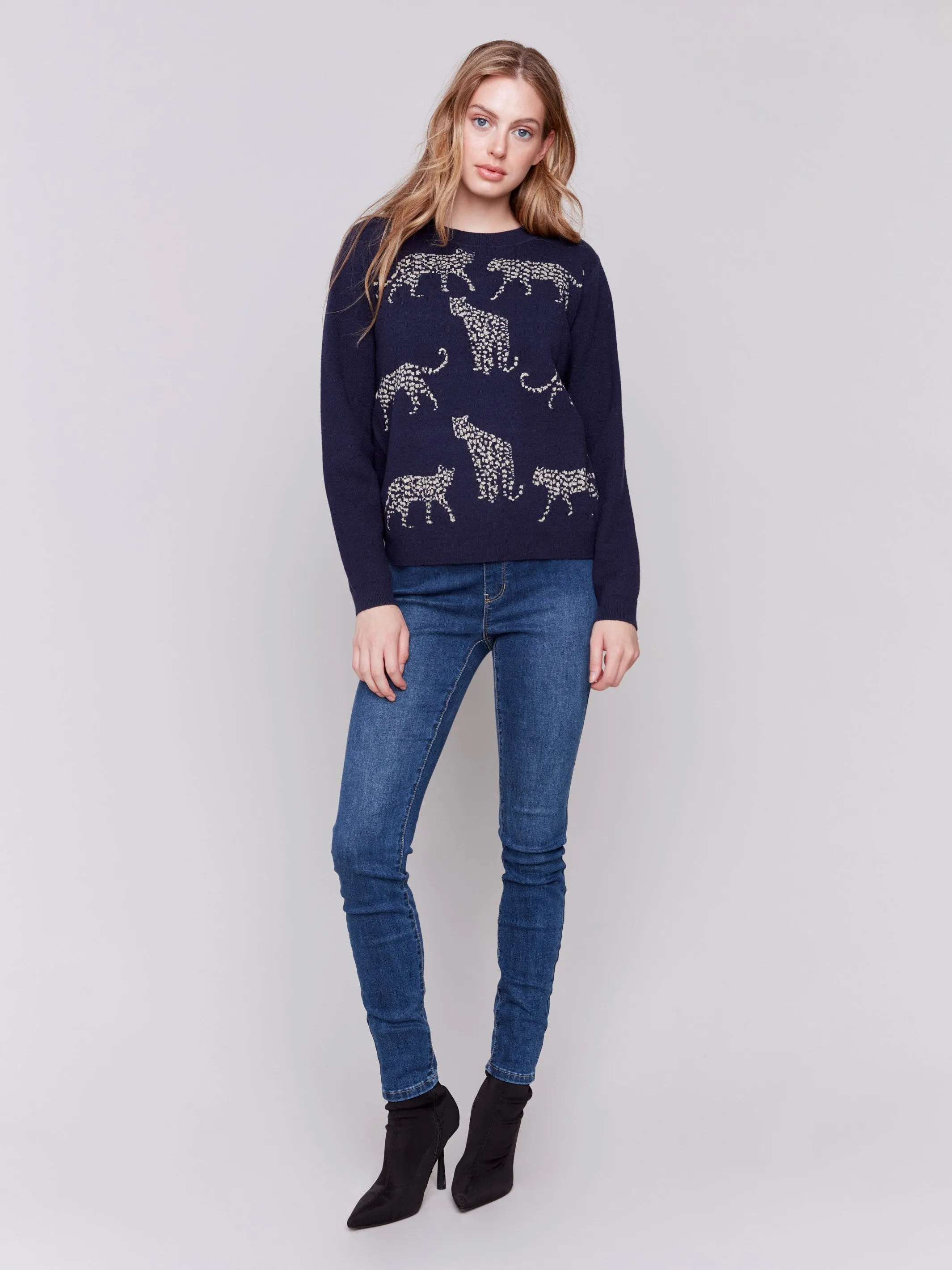 Animal Print Jacquard Knit Sweater - Cheetah