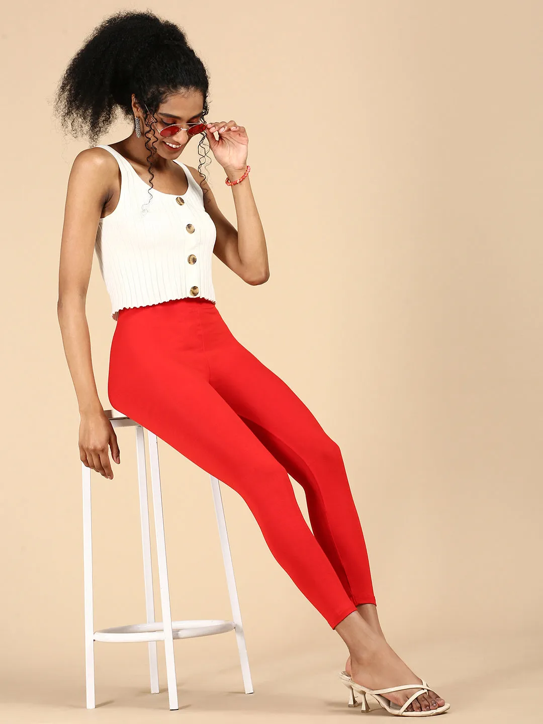 Ankle Length Leggings Viscose-Red