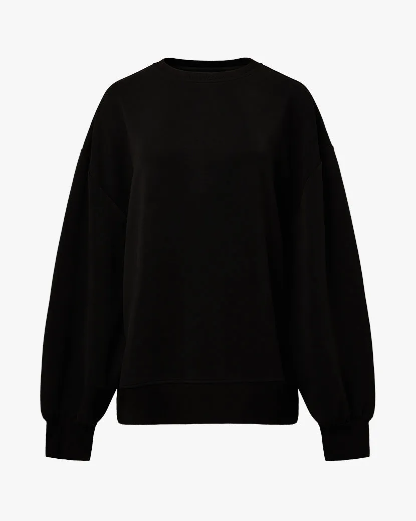 Balloon Sleeve Crew Neck Sweater | Black