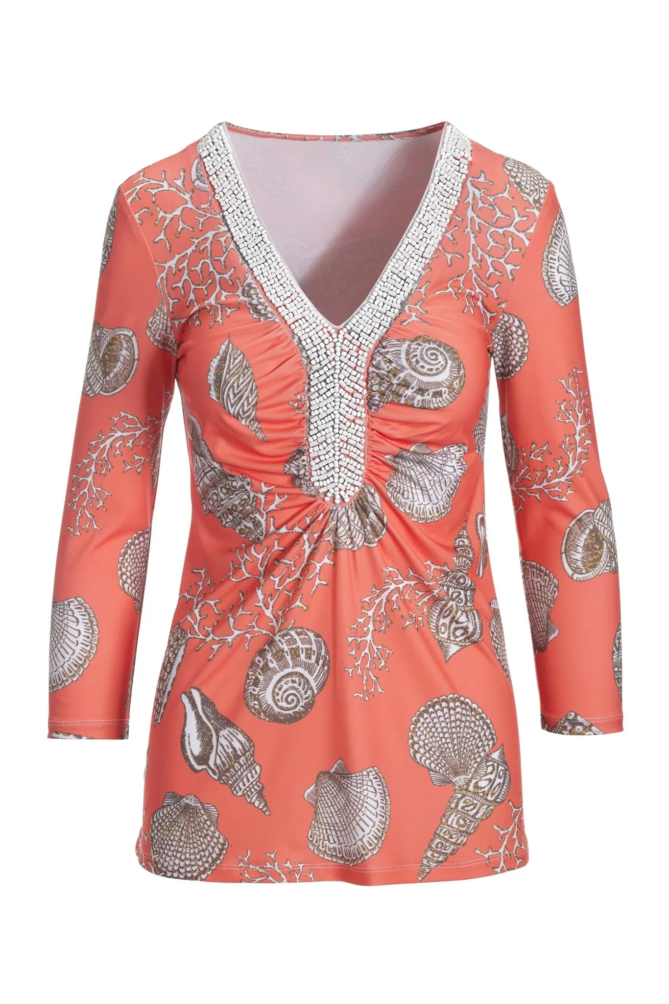 Beach Shells Embellished Knit Top Coral Beach Shells