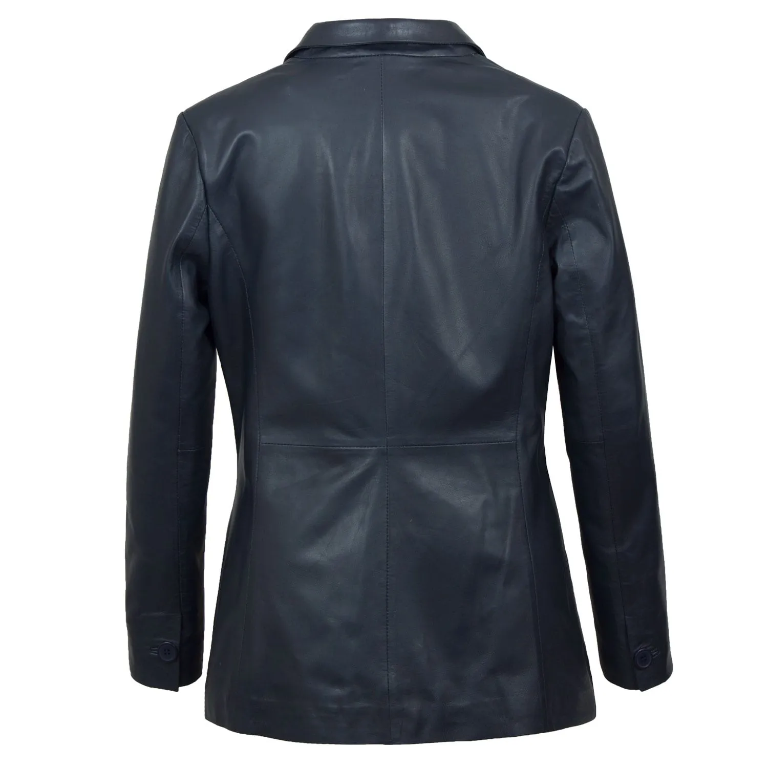 Beth: Women's Navy Fitted Leather Blazer