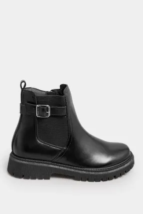 Black Chunky Buckle Ankle Boots In Wide E Fit & Extra Wide EEE Fit