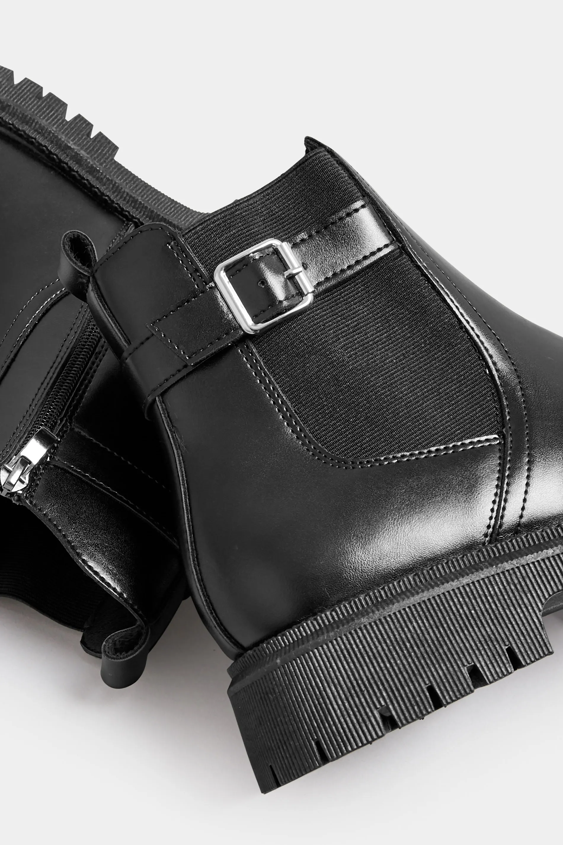 Black Chunky Buckle Ankle Boots In Wide E Fit & Extra Wide EEE Fit