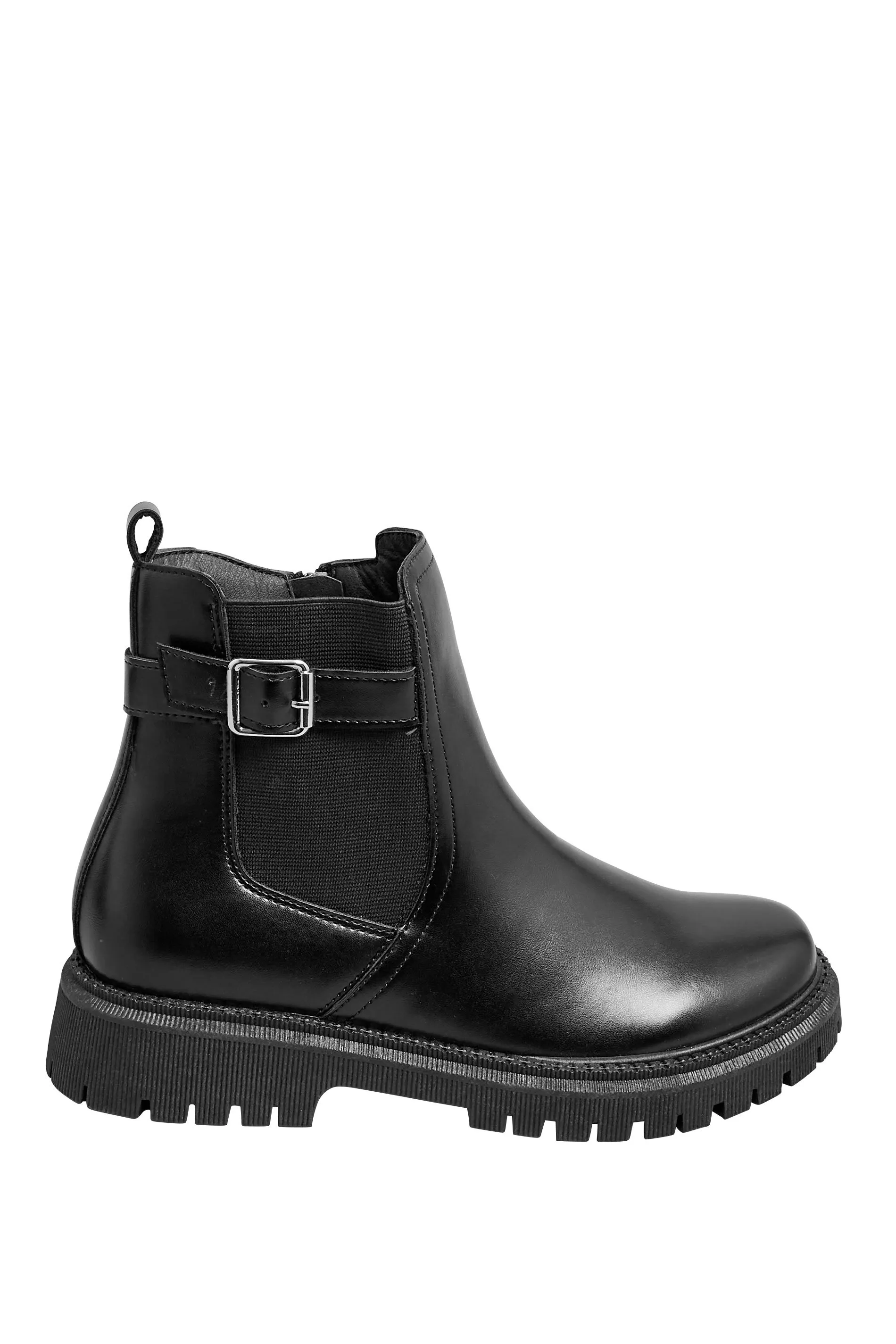 Black Chunky Buckle Ankle Boots In Wide E Fit & Extra Wide EEE Fit