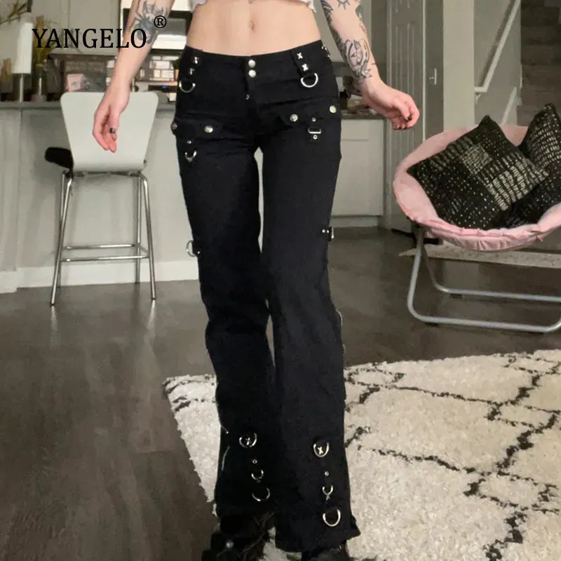 Black Gothic Denim Trousers for Women