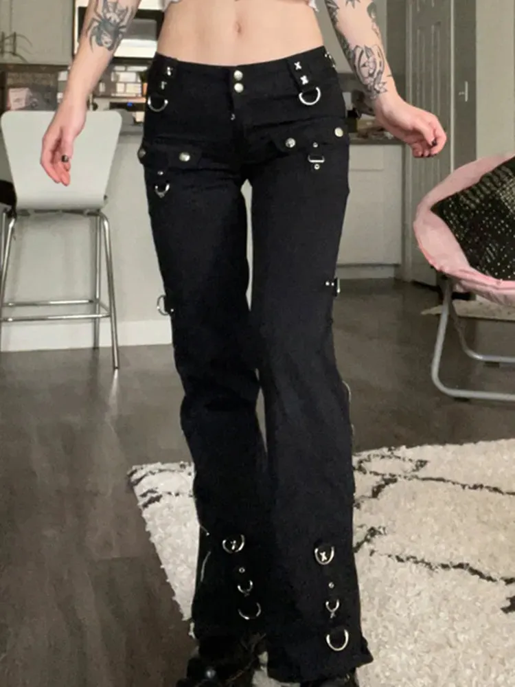 Black Gothic Denim Trousers for Women