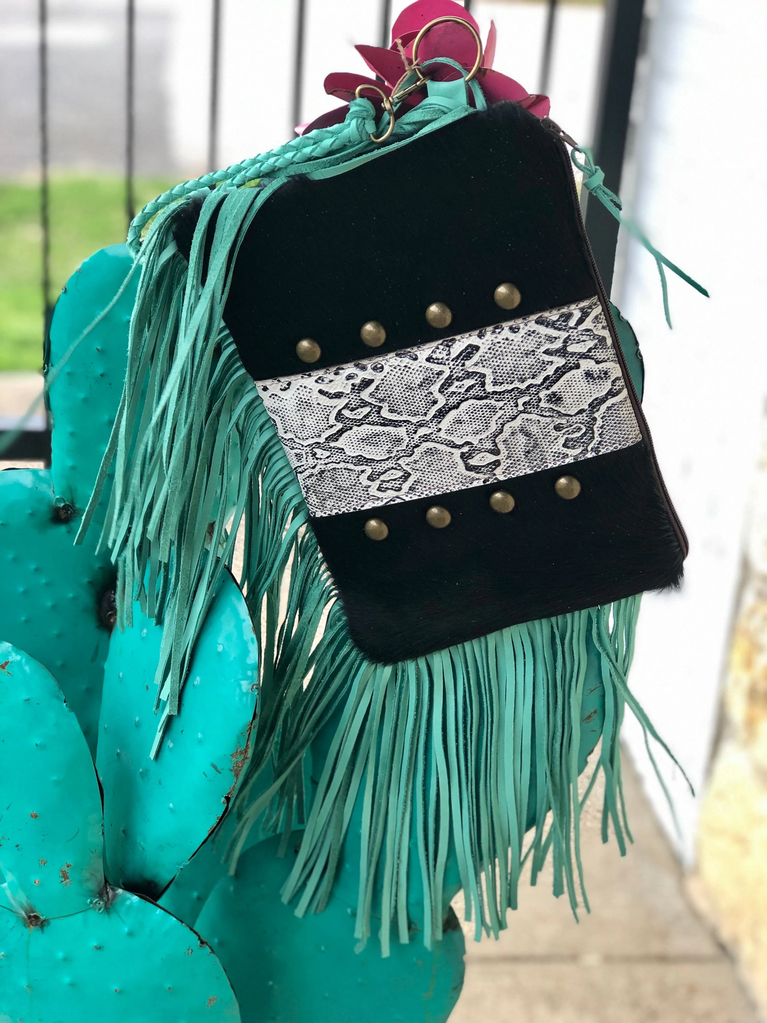 Black Hide and White Snakeskin Wristlet