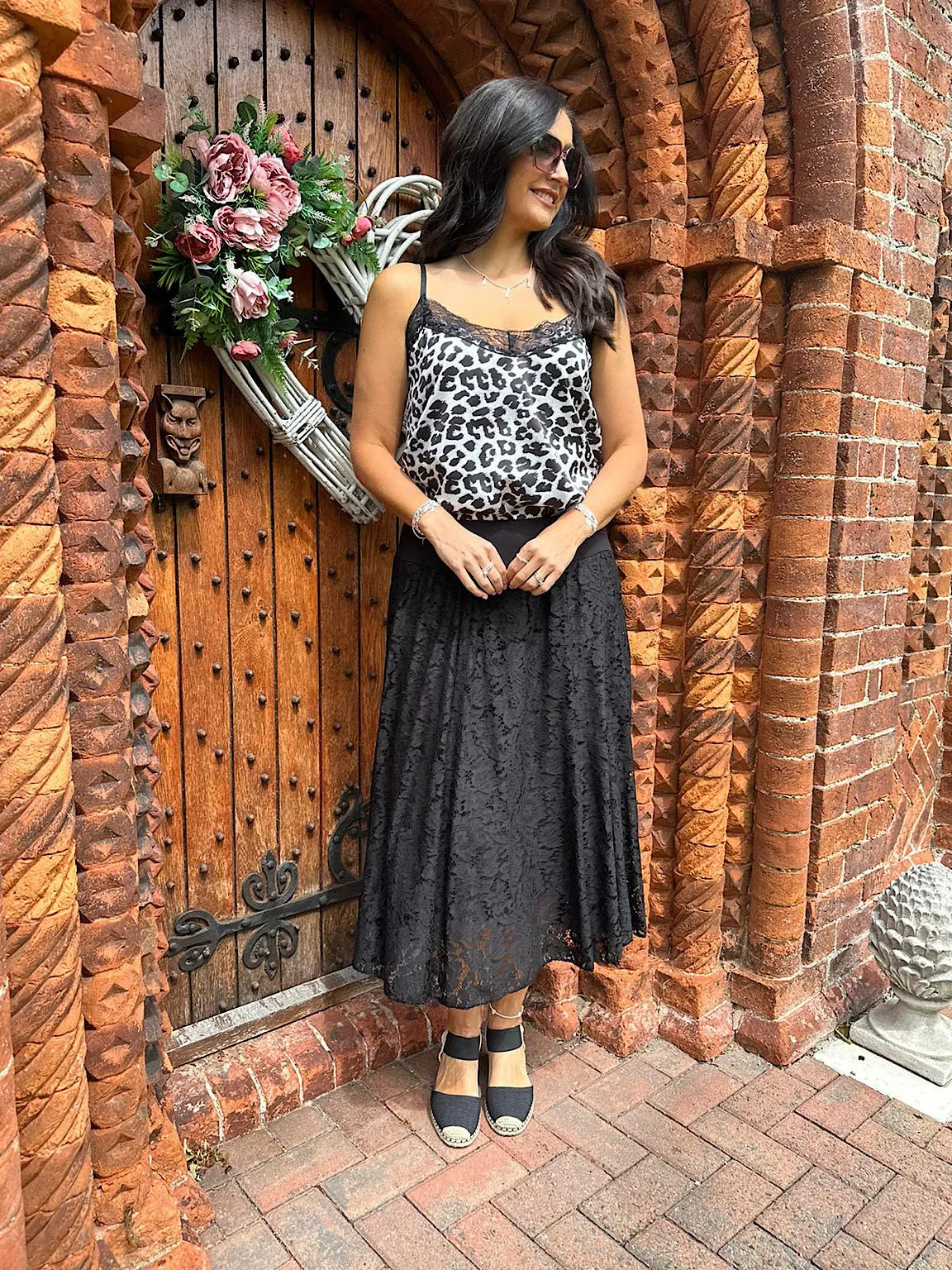 Black Lined Floral Lace Skirt