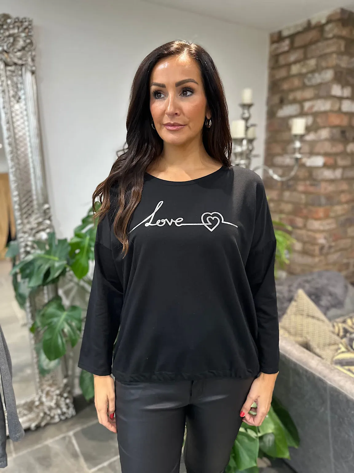 Black Metallic Love Top Maura