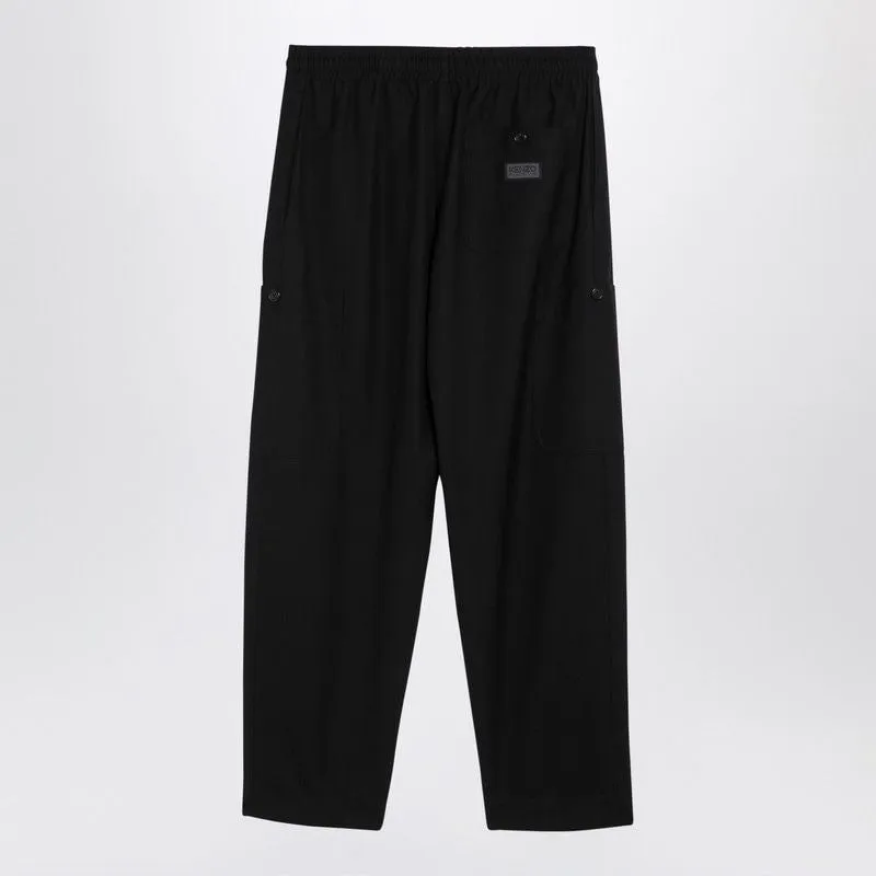 BLACK WOOL TROUSERS WITH DRAWSTRING