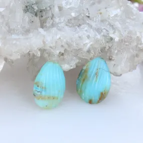 Blue Peruvian Opal Carved SHELL BEADS Pair Components 25x18mm