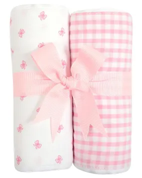 Bow Set of Two Fabric Burps in Pink