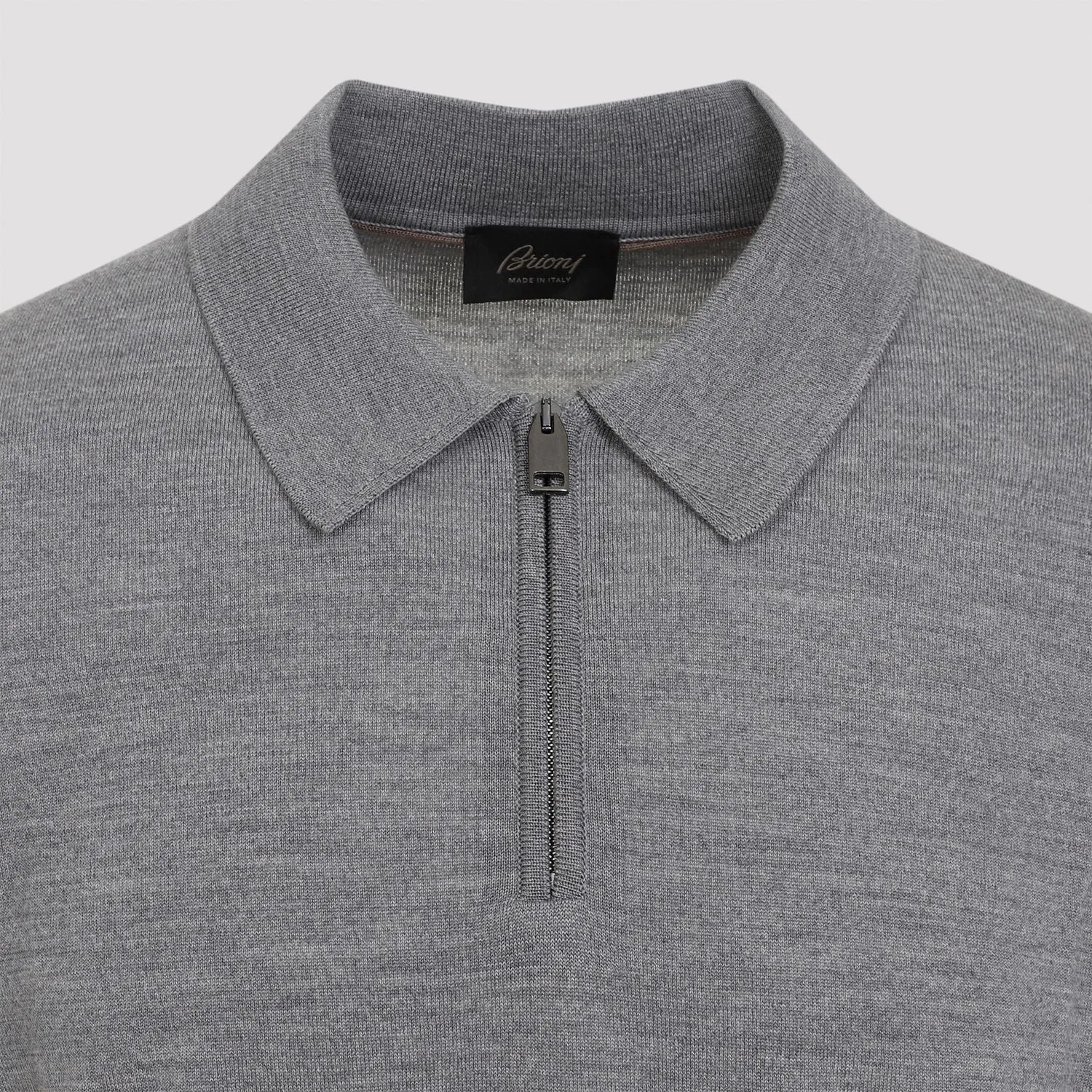 BRIONI Luxury Wool Zip-Up Polo with Long Sleeves