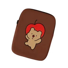 Brown Apple Bear Cute Embroidery Laptop Sleeves iPad Fitted Cases Covers Protective Tablet Pouches Purses Handbags Square Cushio