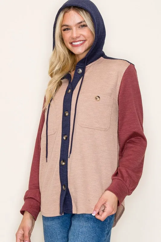 Callie Colorblock Hooded Lightweight Shacket - 2 Colors!