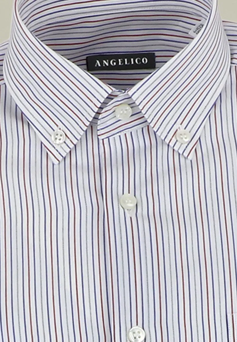 Camicia bianca riga fine blu-rosso BD