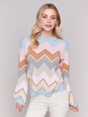 Chevron Stripe Bell Sleeve Sweater - Candy