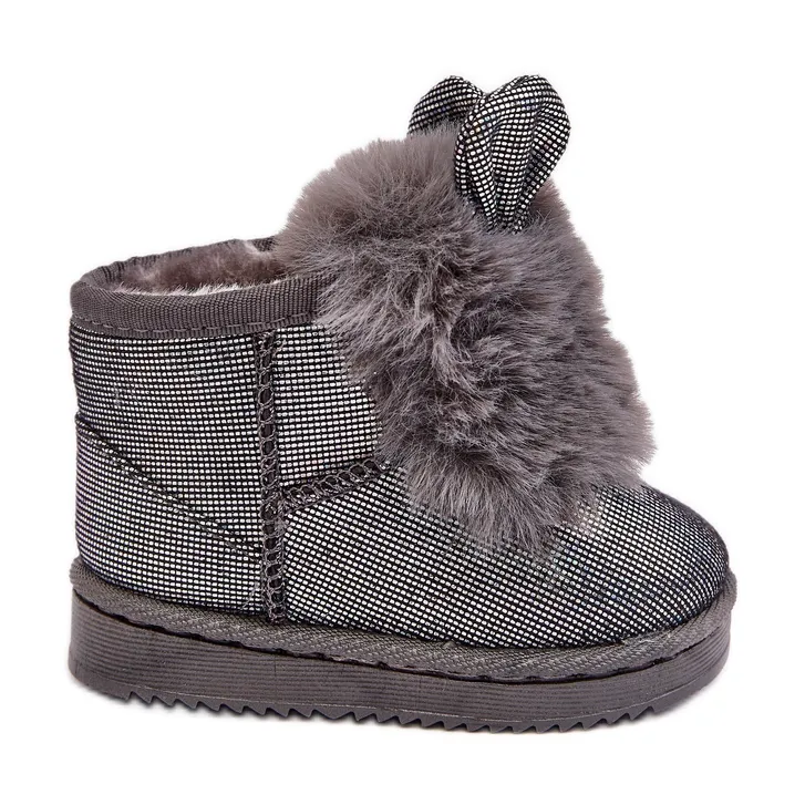 Children's Snow Boots Insulated with Fur, Gray Betty, with Ears grey