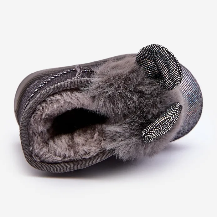 Children's Snow Boots Insulated with Fur, Gray Betty, with Ears grey