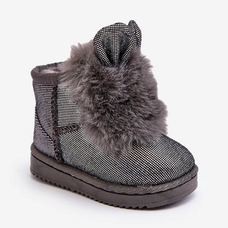 Children's Snow Boots Insulated with Fur, Gray Betty, with Ears grey