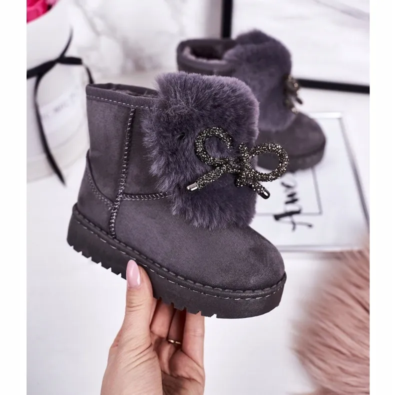 Children's Snow Boots With Fur Suede Gray Amelia grey