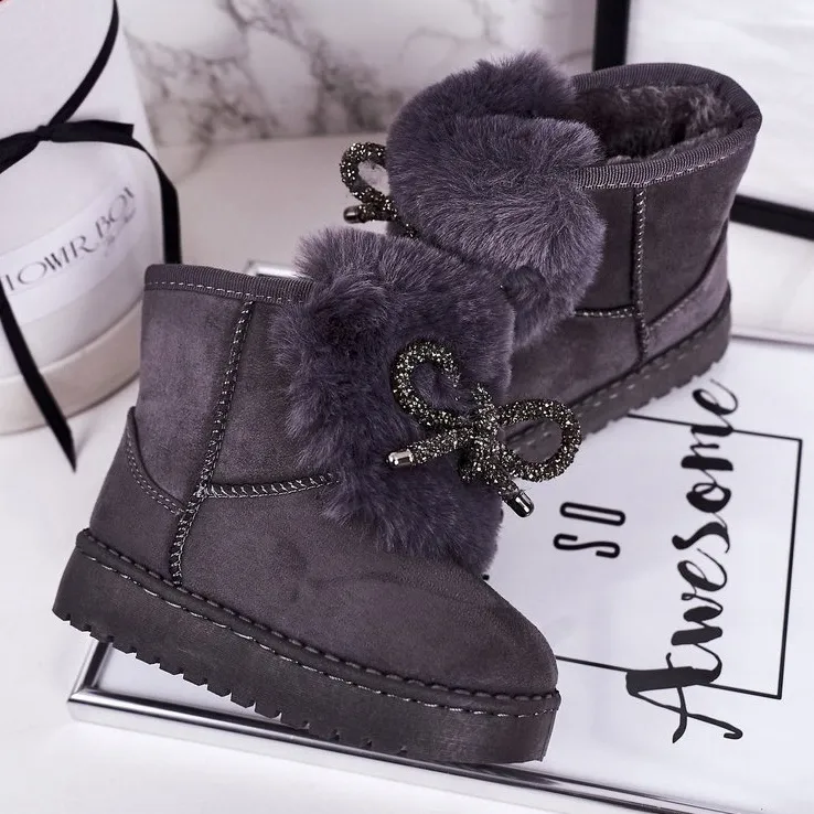 Children's Snow Boots With Fur Suede Gray Amelia grey