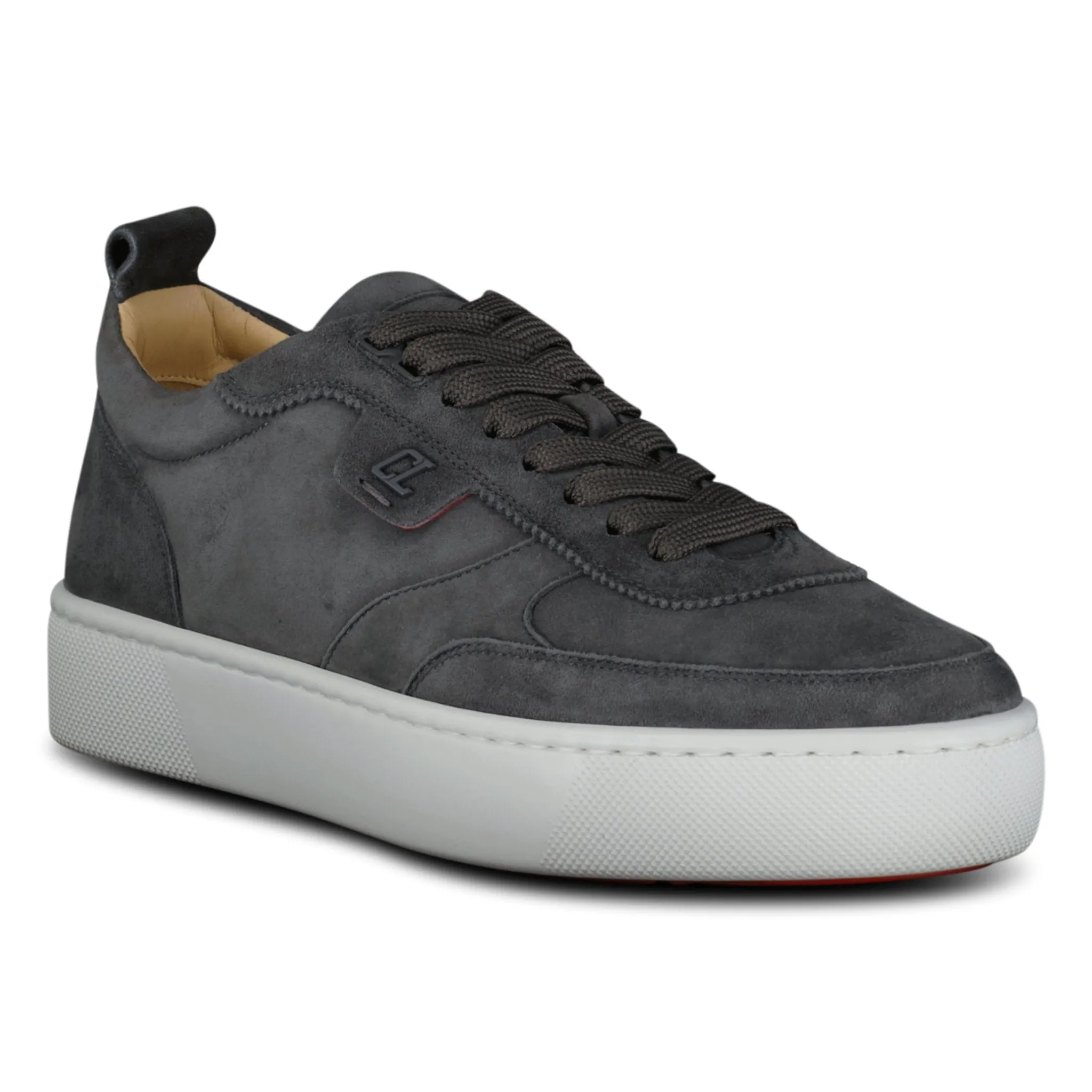 CHRISTIAN LOUBOUTIN HAPPY RUI FLAT SUEDE TRAINERS SMOKE