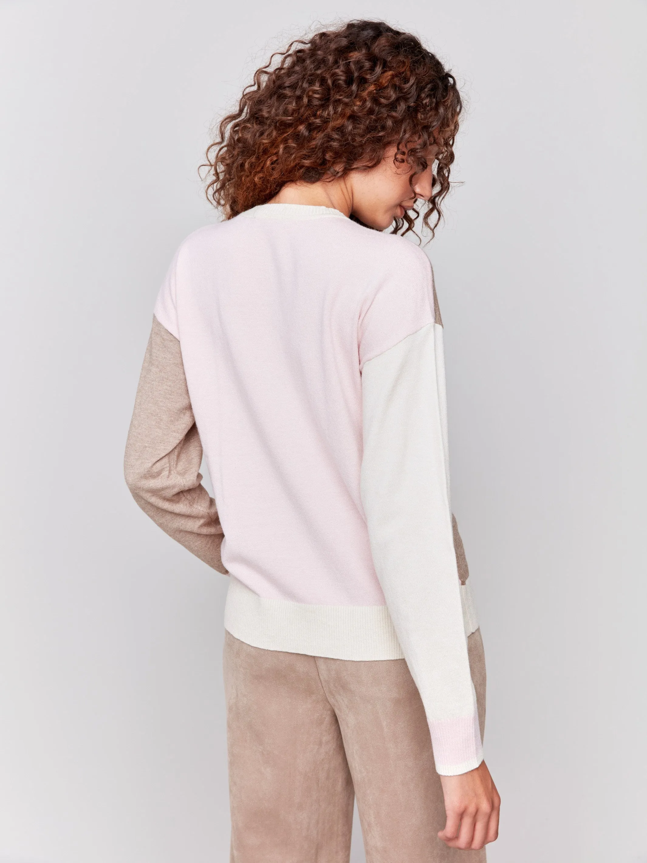 Color Block Sweater with Pocket Detail - Truffle