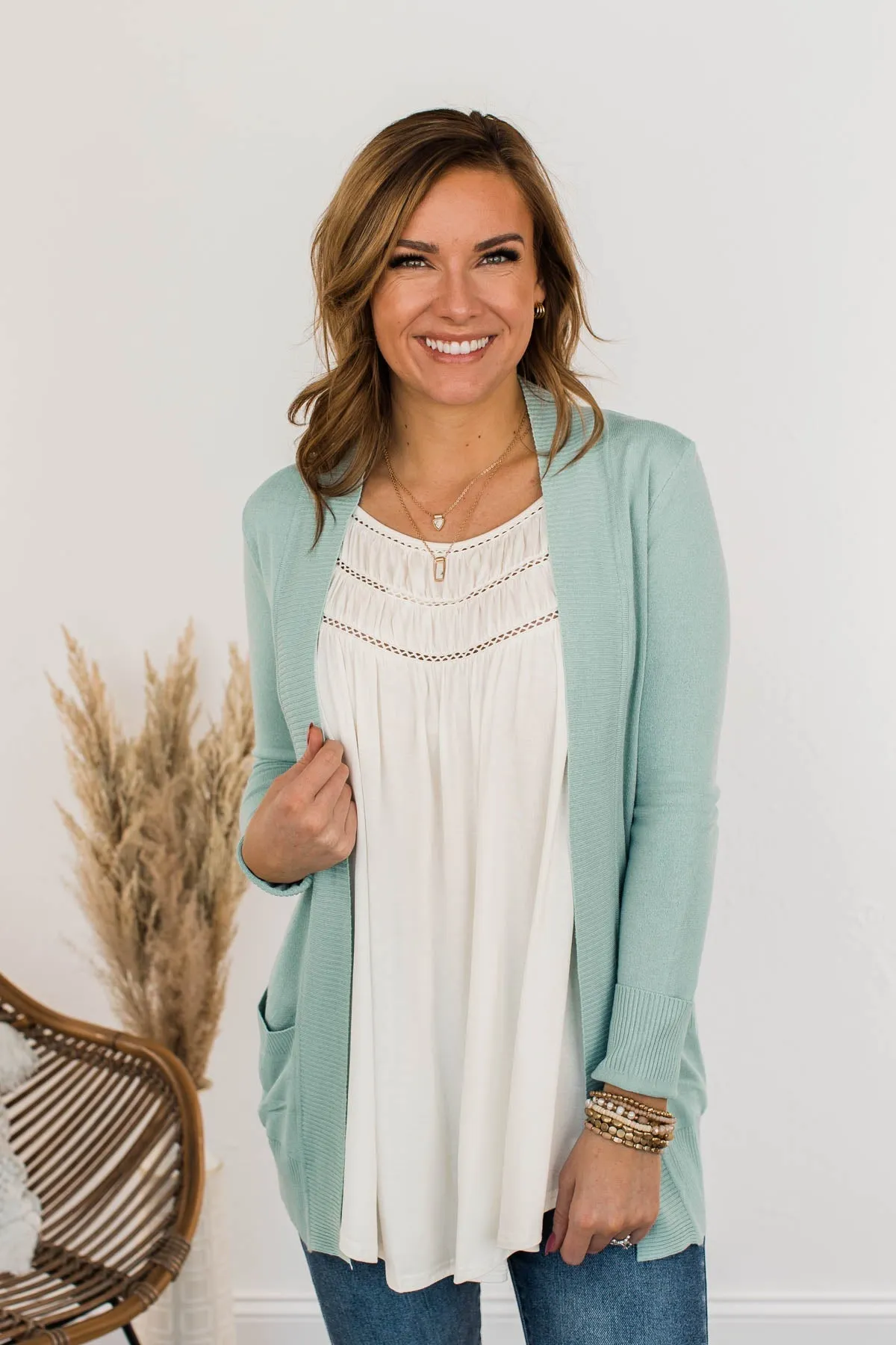 Comfortable With Myself Knit Cardigan- Mint