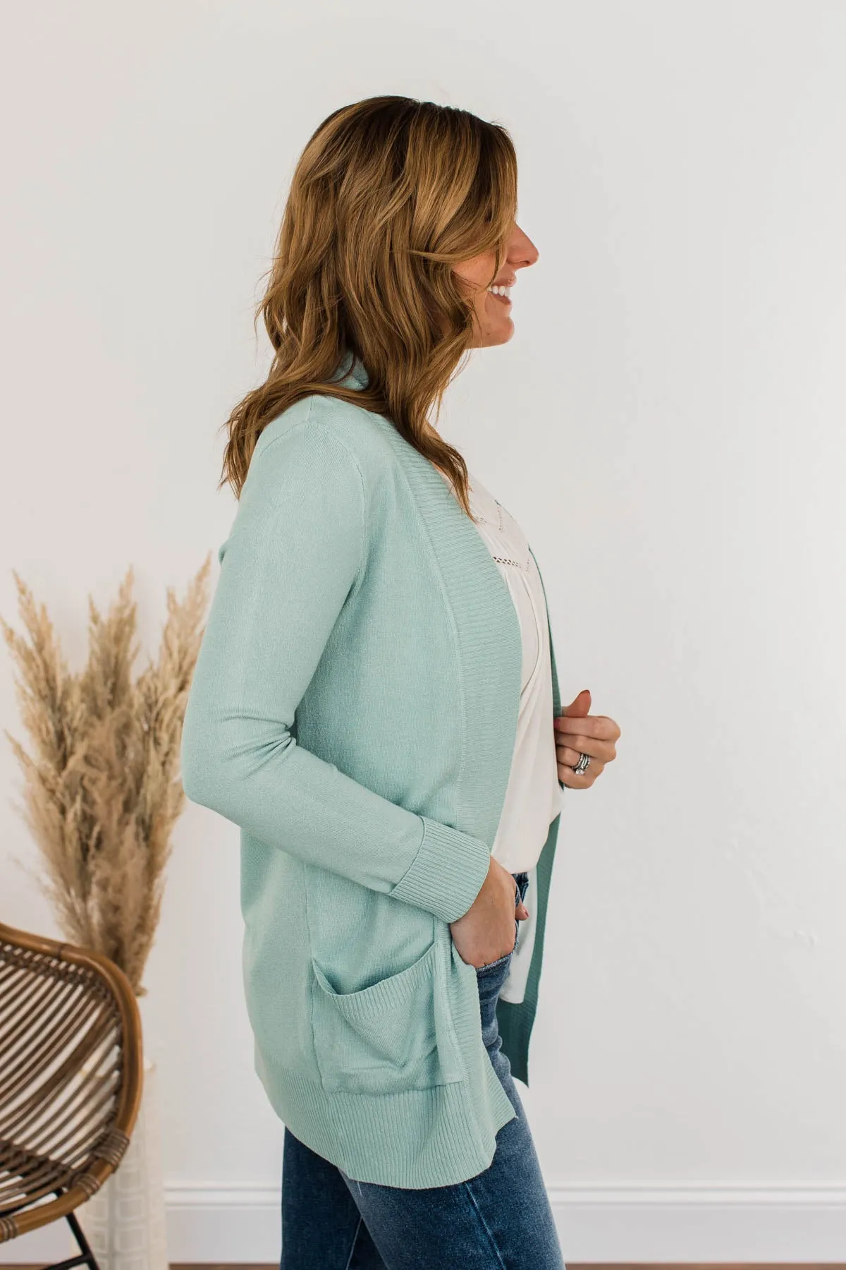 Comfortable With Myself Knit Cardigan- Mint