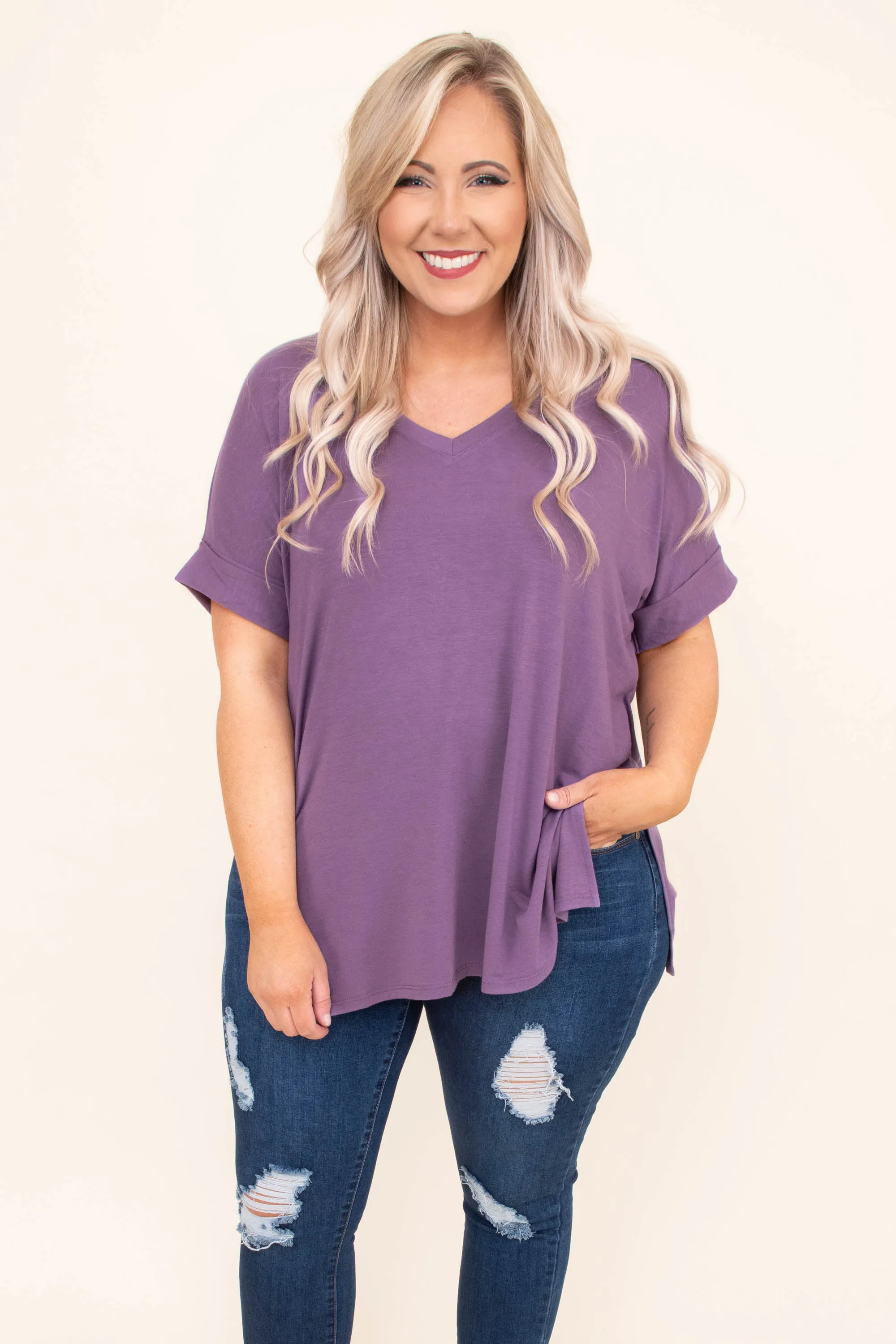 Comfy Travels Top, Lilac Grey