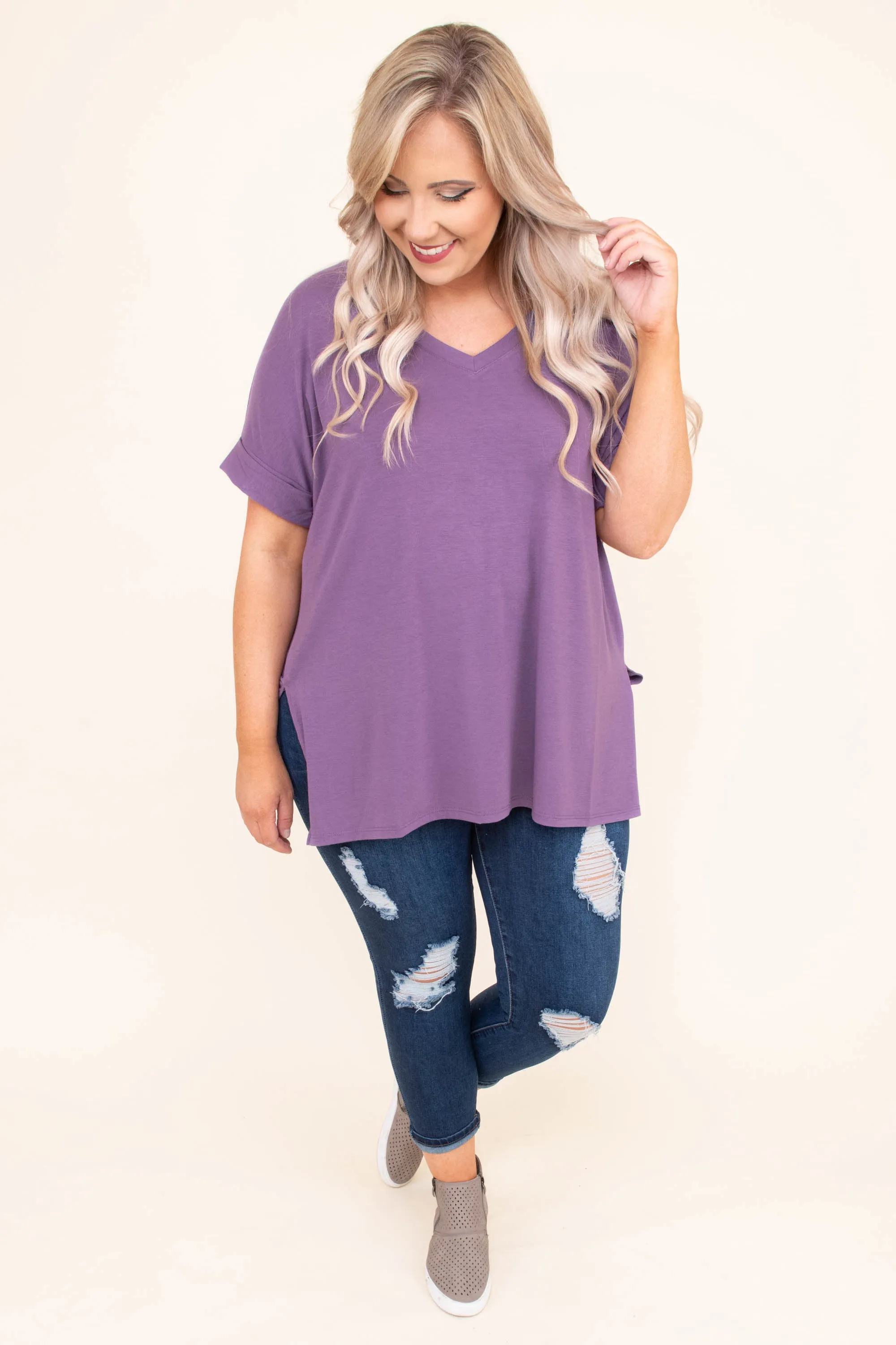 Comfy Travels Top, Lilac Grey