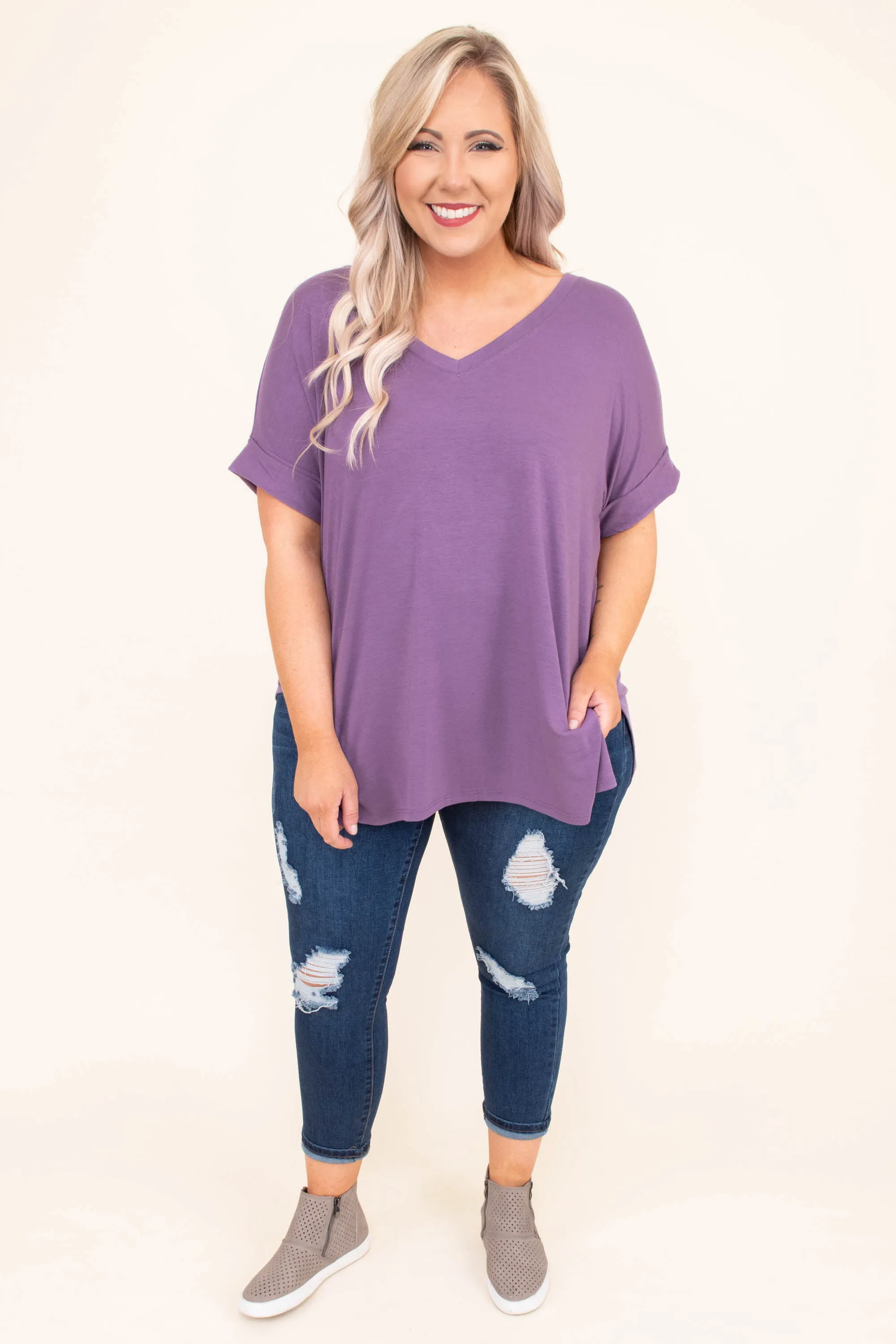 Comfy Travels Top, Lilac Grey