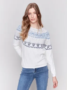 Cotton Blend Ski Sweater - Ecru