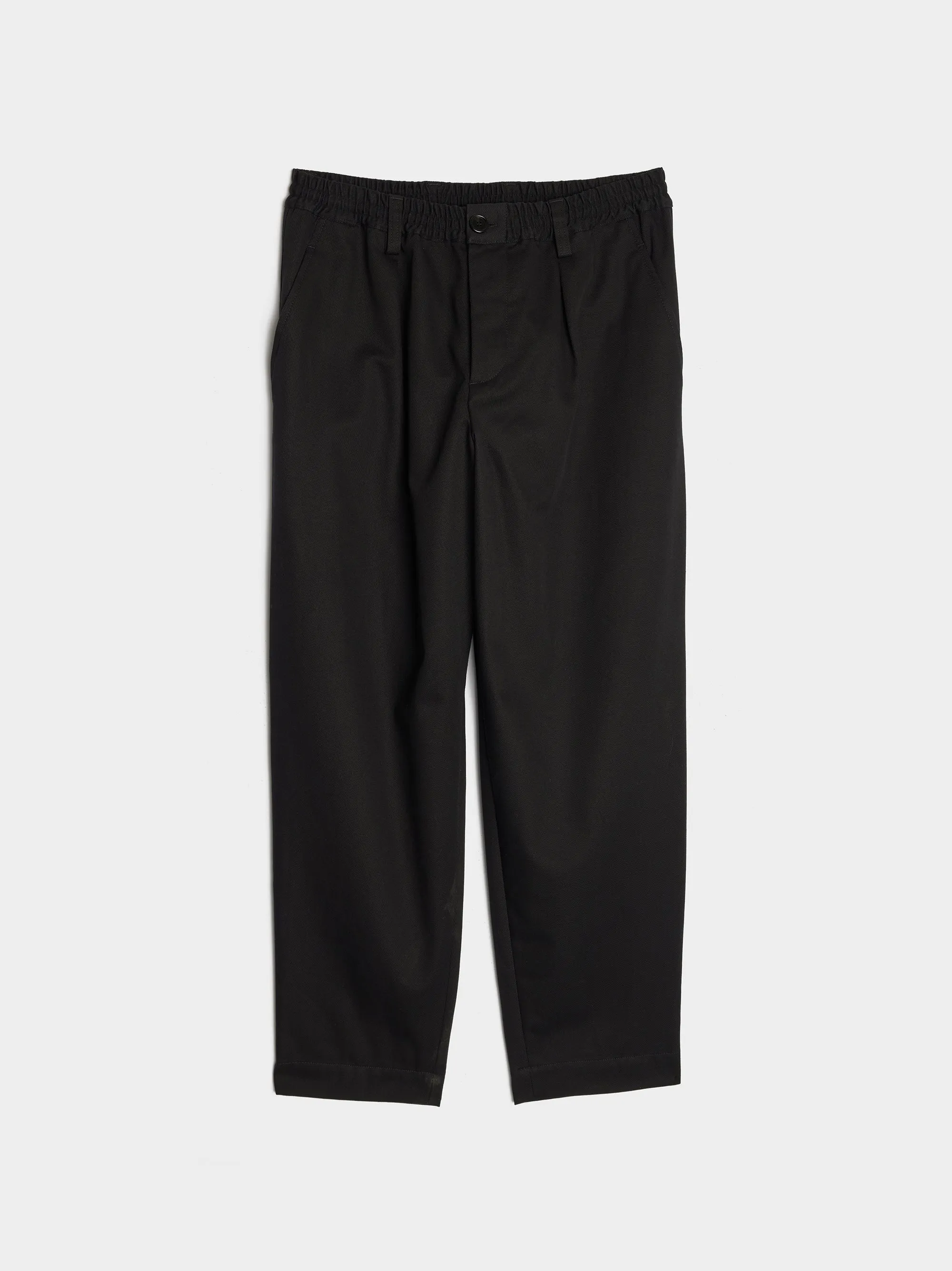 Cropped Drawstring Cotton Gabardine Trousers, Black