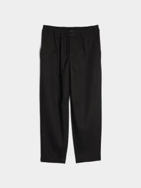 Cropped Drawstring Cotton Gabardine Trousers, Black