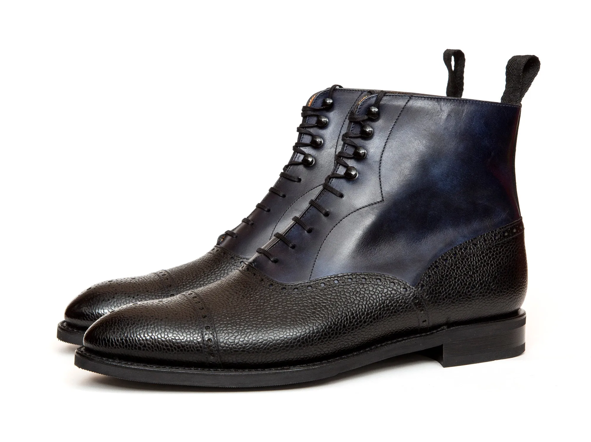 David - MTO - Black Grain / Navy Museum Calf (Papillon Medallion) - NGT Last - City Rubber Sole