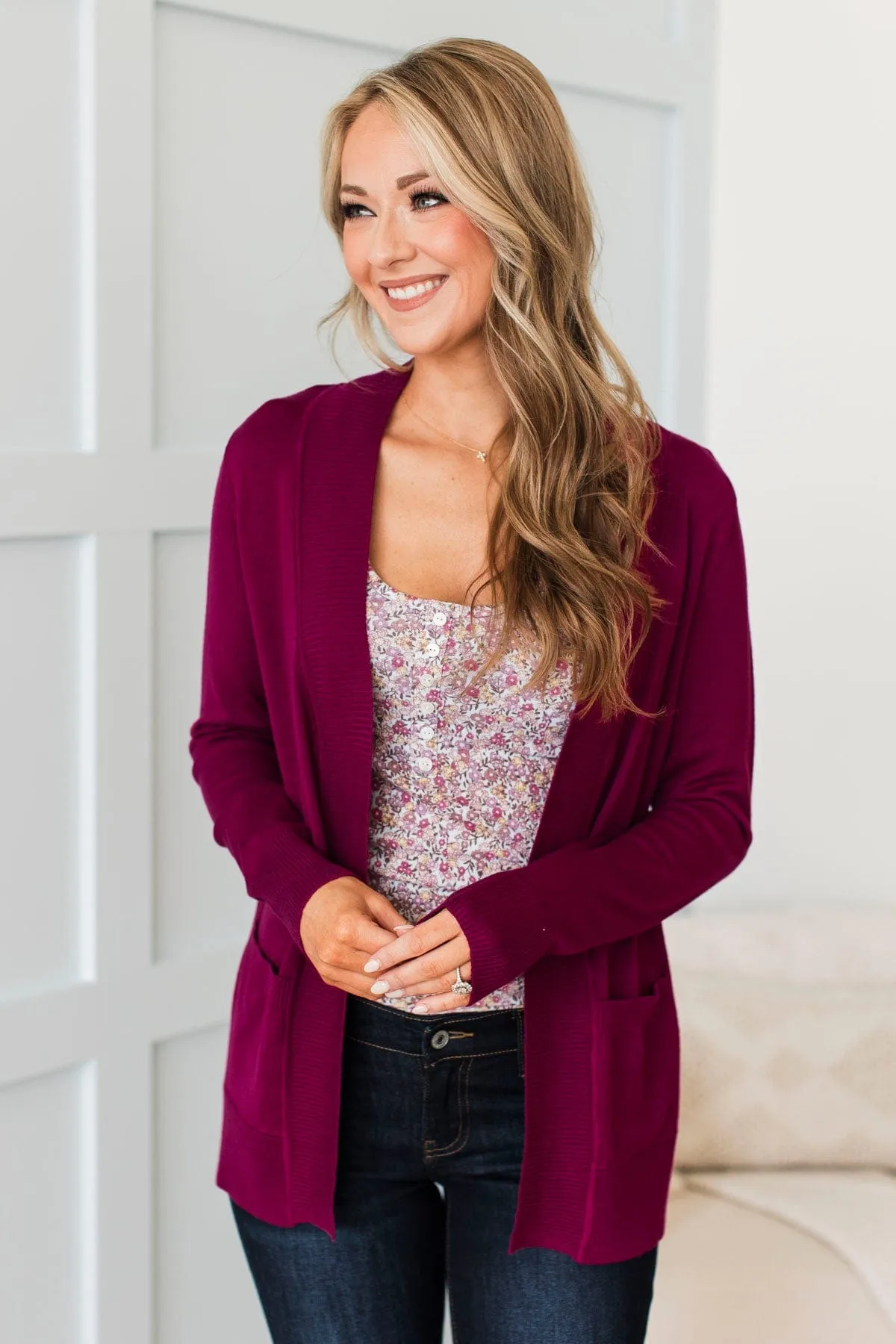 Days Long Gone Knit Cardigan- Magenta