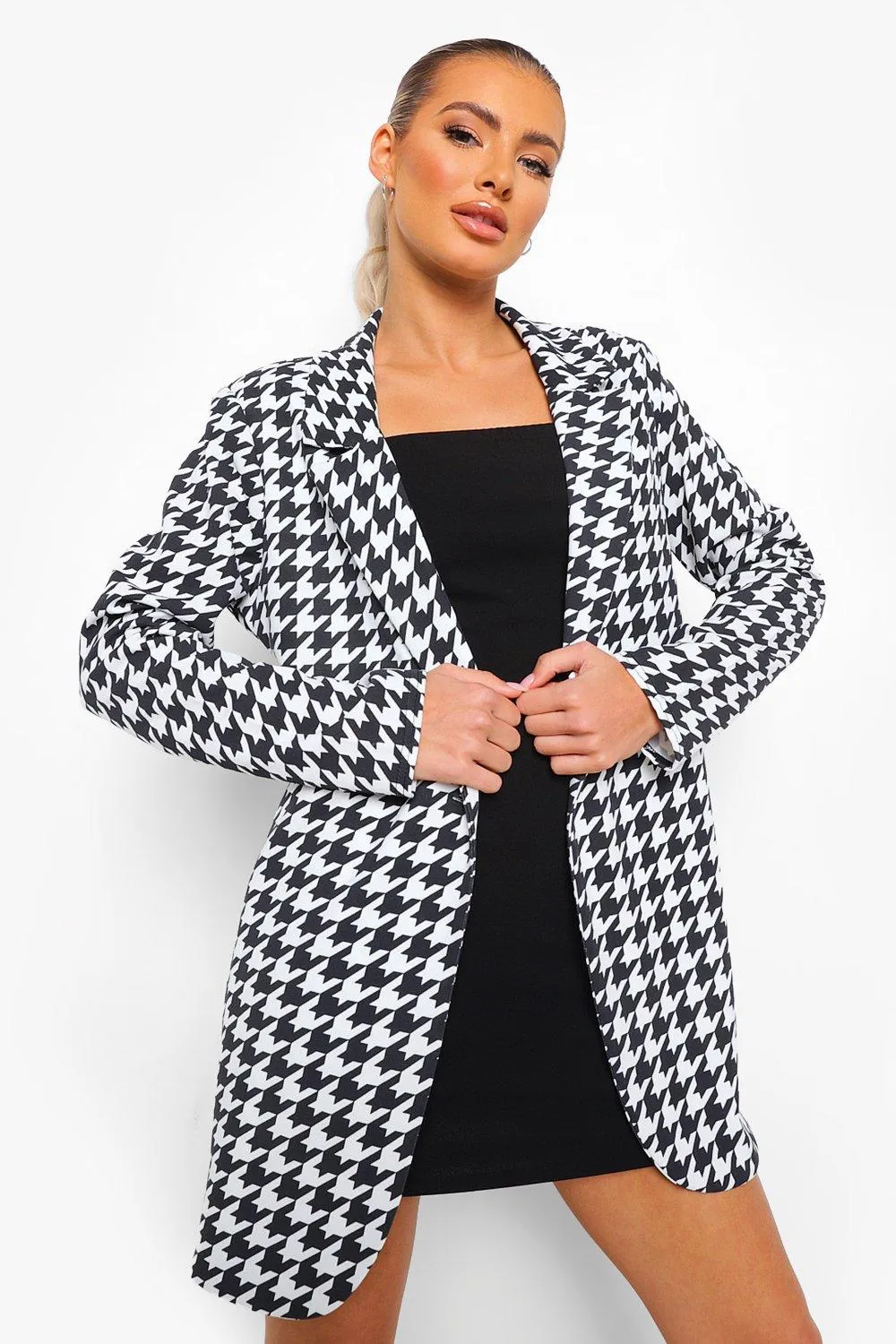 Dogtooth Check Blazer & Plain Cami Mini Dress