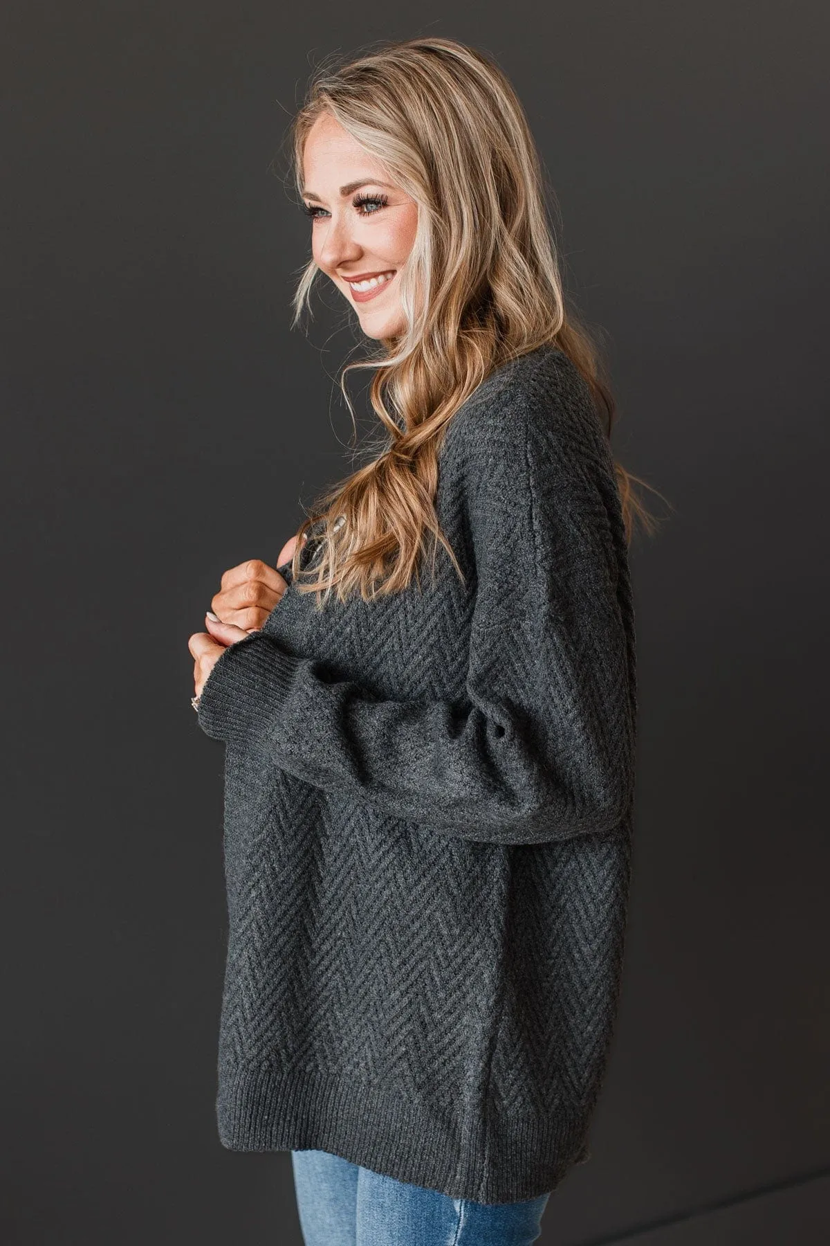 Dream Romance Open Front Cardigan- Charcoal